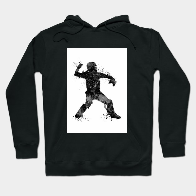 Girl Baseball Catcher Black and White Silhouette Hoodie by LotusGifts